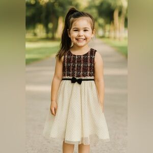 12. Blueberi Baby Girl's Red Gold Blue White Bow Accent dress size 4T